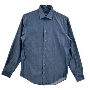 Kenneth Cole Reaction Mens Slim Fit Non Iron Dress Shirt Blue Indigo M 15-15.5